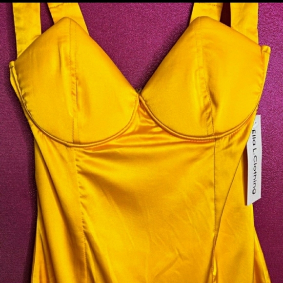 🆕Sexy Yellow Satin Silky Night Out Mini Dress  Size S - Picture 11 of 12